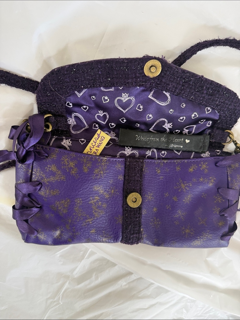 Brighton Purple and Gold Heart-Print Wristlet Clutch